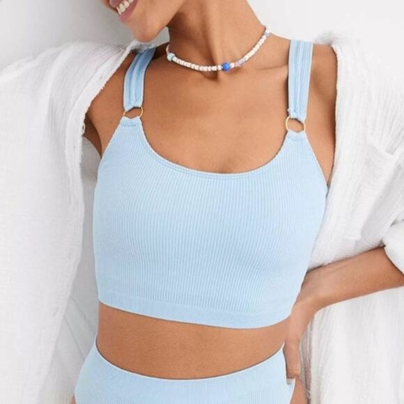 Aerie Seamless Ring longline Bralette baby blue ribbed stretchy crop tank pastel - Picture 1 of 5